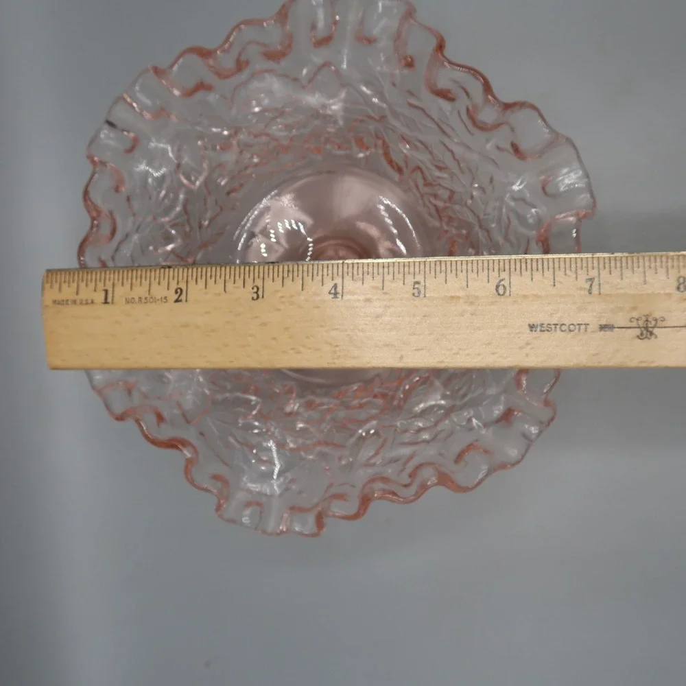 Pink Glass Pedestal Bowl Compote Ruffled 4